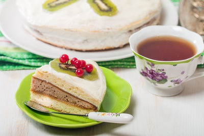 Close-up of cake in plate on table