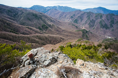 Scenic view of landscape and mountains against sky