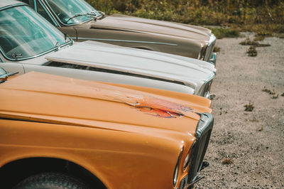 Close-up of vintage car on land