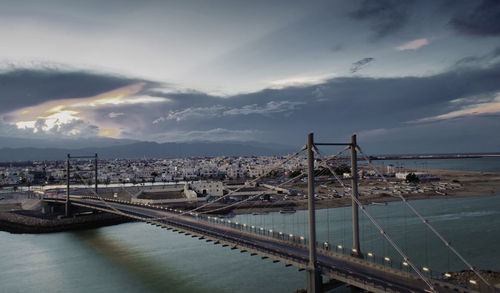 High angle view of bridge over sea against sky