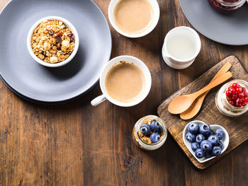 High angle view of breakfast on table