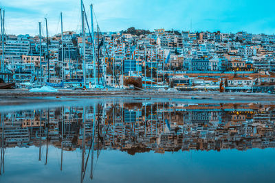 Reflection of buildings in lake