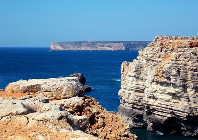 Scenic view of sea against clear sky