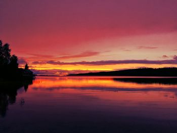 Scenic view of calm lake at sunset