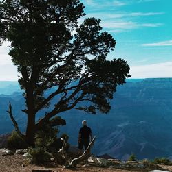 Man standing by tree against sky