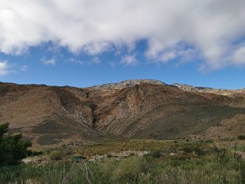 Scenic view of landscape and mountains against sky