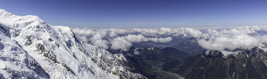 Panoramic view of snowcapped mountains against sky