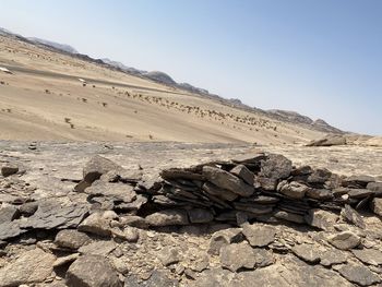 Scenic view of arid landscape against clear sky