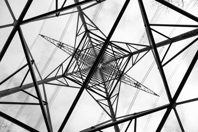 Low angle view of electricity pylon against sky