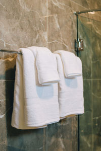 Close-up of towels on wall