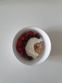 Directly above shot of breakfast served in bowl