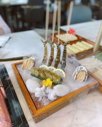 High angle view of fish on table