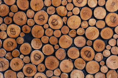 Tree stumps background. wall of stacked wood logs as backgrounds. wood cross slice. 