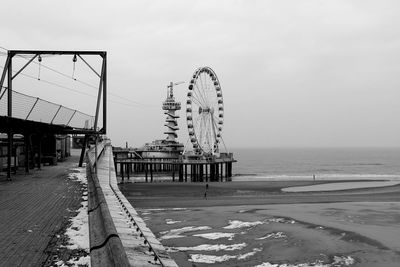 View of the famous pier in black and white, scheveningen, netherlands.