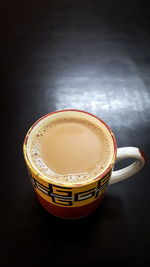 High angle view of coffee on table