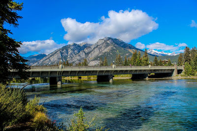 Bridge over river against blue sky