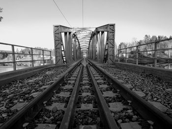 Railroad tracks against clear sky