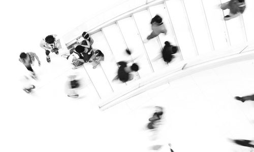 High angle view of people walking in shopping mall