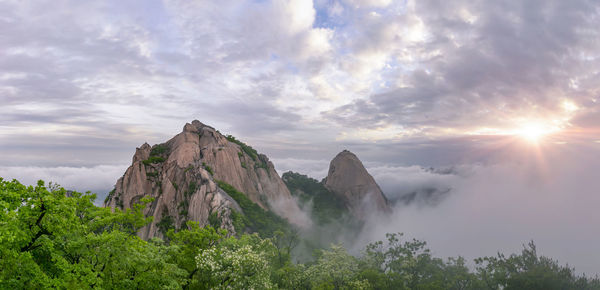 Panoramic view of rocky mountains against sky