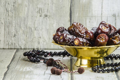 Close-up of fruits in bowl on table