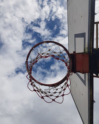 Low angle view of basketball hoop against sky