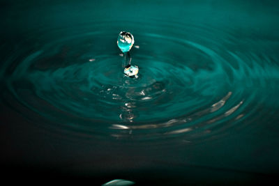 Close-up of drop falling on water