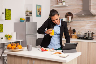 Man preparing food on table