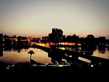 High angle view of illuminated cityscape