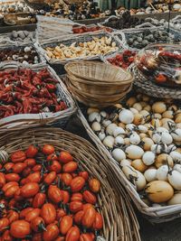 High angle view of fruits for sale at market stall