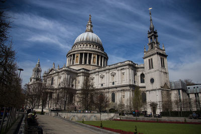 Low angle view of st paul cathedral against sky