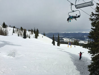 High angle view of overhead cable car in winter