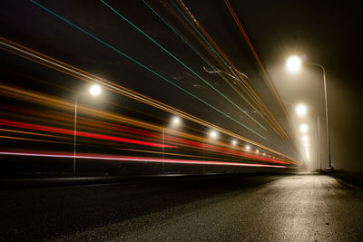 Light trails on road at night