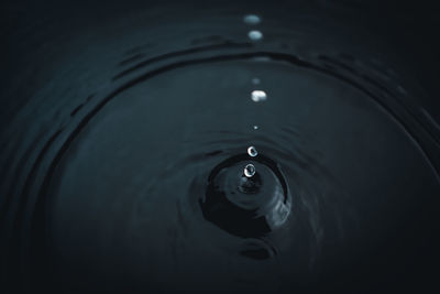 Close up of a raindrop splashing into water