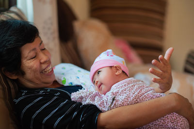 Close-up of mother and baby girl