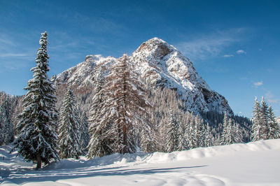 Scenic view of snow covered mountain against sky