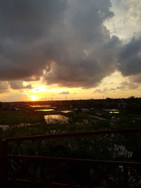 Scenic view of field against dramatic sky