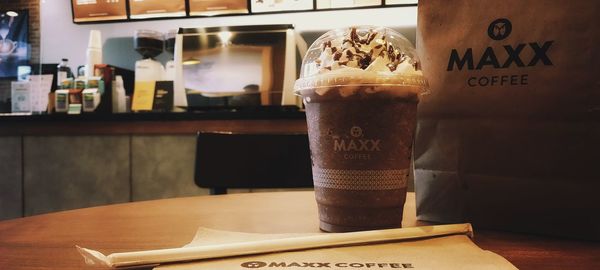 Close-up of coffee served on table at restaurant