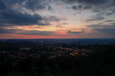 High angle view of townscape against sky during sunset