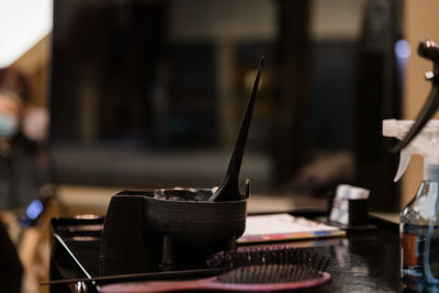 Close-up of paintbrushes on table