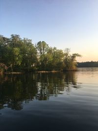 Scenic view of lake against clear sky