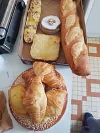 High angle view of breakfast on table