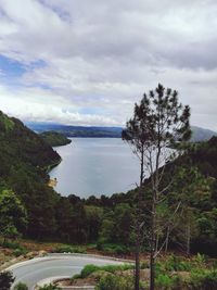 Scenic view of lake by trees against sky