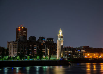Illuminated buildings in city at night