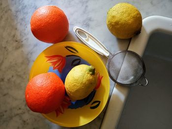 High angle view of oranges on table