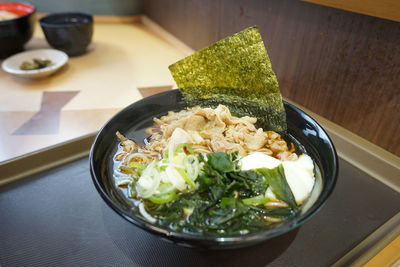 High angle view of meal served on table