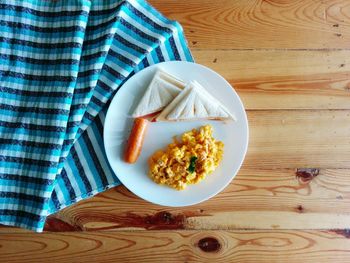 Directly above shot of food on wooden table