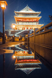 Illuminated temple at night