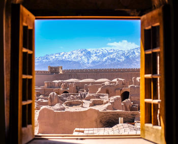 View of building through window