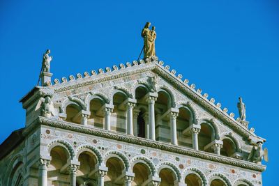 Low angle view of building against blue sky