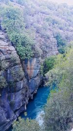 High angle view of river amidst rocks